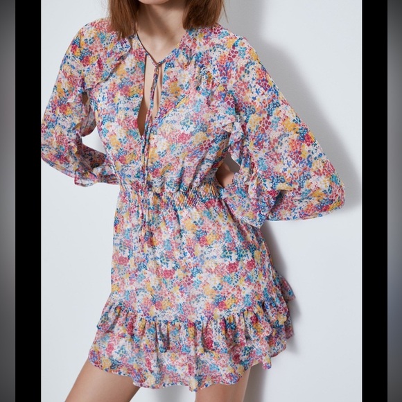 Zara Dresses & Skirts - Zara Ruffle Floral Print Dress Size Small